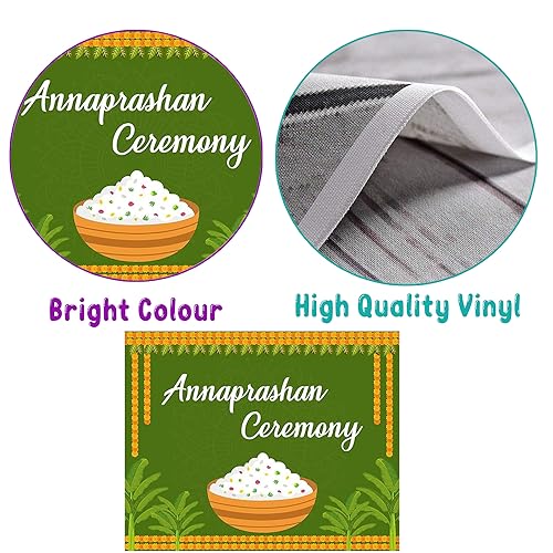 Image of Party Propz Annaprashan Decoration Items - 49pcs Annaprashan Ceremony Decoration with Green Annaprasana Decoration Backdrop, Golden Foil Balloons and Foil Curtain, Balloon for Rice Ceremony Decoration