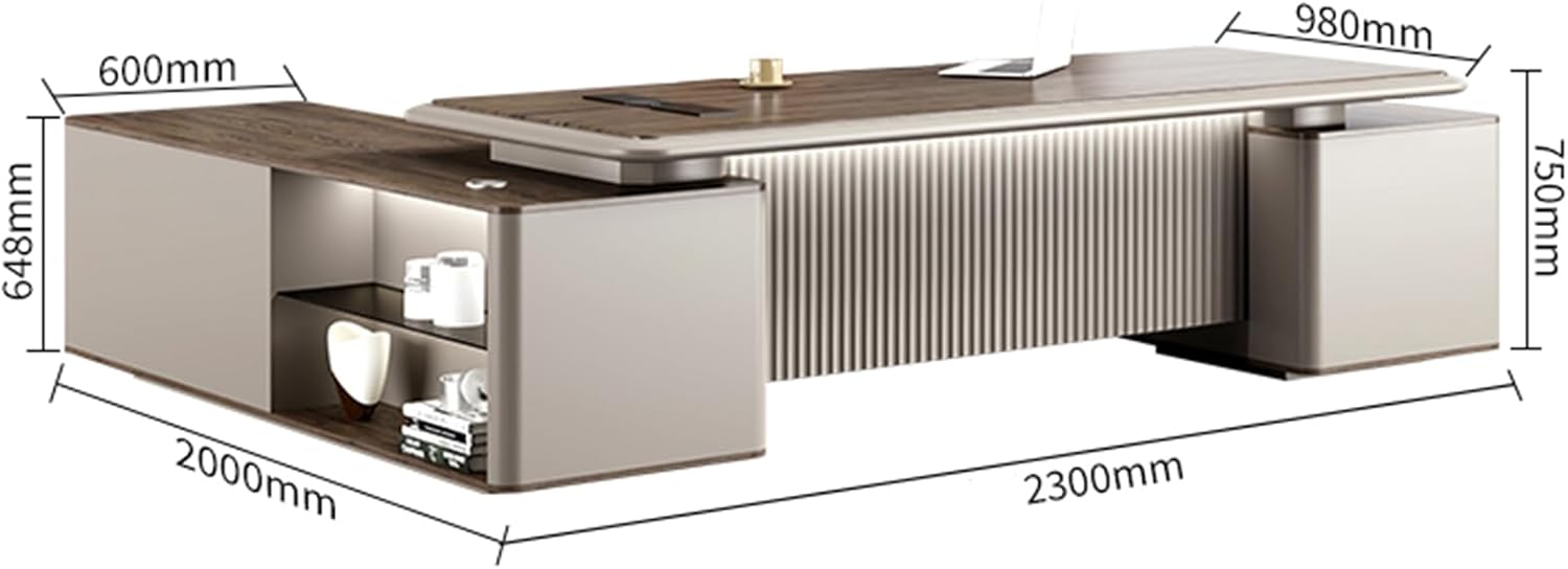 L Shaped Grey Computer Desk Executive Office Desk with Lateral Cabinet Study Writing Table Business Furniture Set for Home Office