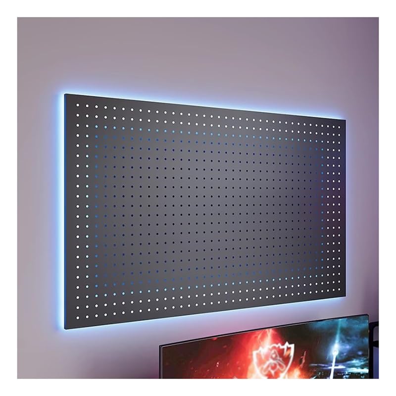 Paneles Perforados De Metal con Luces LED, Tablero Perforado Resistente para Montaje En Pared, Organizador De Pared para Sala De Juegos, para Banco De Trabajo Y Tienda(100x50cm)