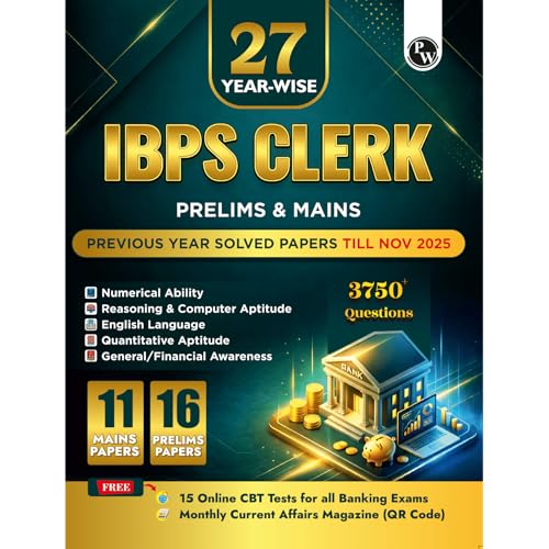 Image of PW IBPS Clerk 27 Year-wise Prelims & Mains Previous Year Solved Papers Till Nov 2025 with 15 Online CBT Tests For Exam 2026-27 | 3750 PYQs | English Edition