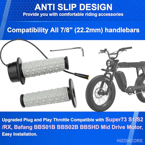 Image of Full Twist Throttle for Super73, Ebike Throttle 3Pin Grip Kit, 12V-72V Plug and Play for Bafang Mid Drive Kit, 7 /8 inch 22mm Handlebar Electric Bike