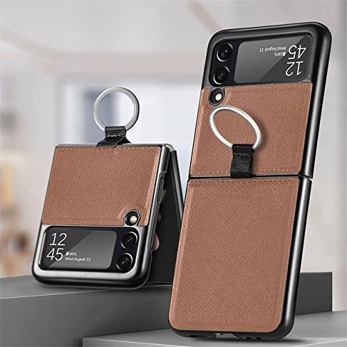 Coque Samsung Galaxy Z Flip 3 5G en cuir PU marron motif litchi chic