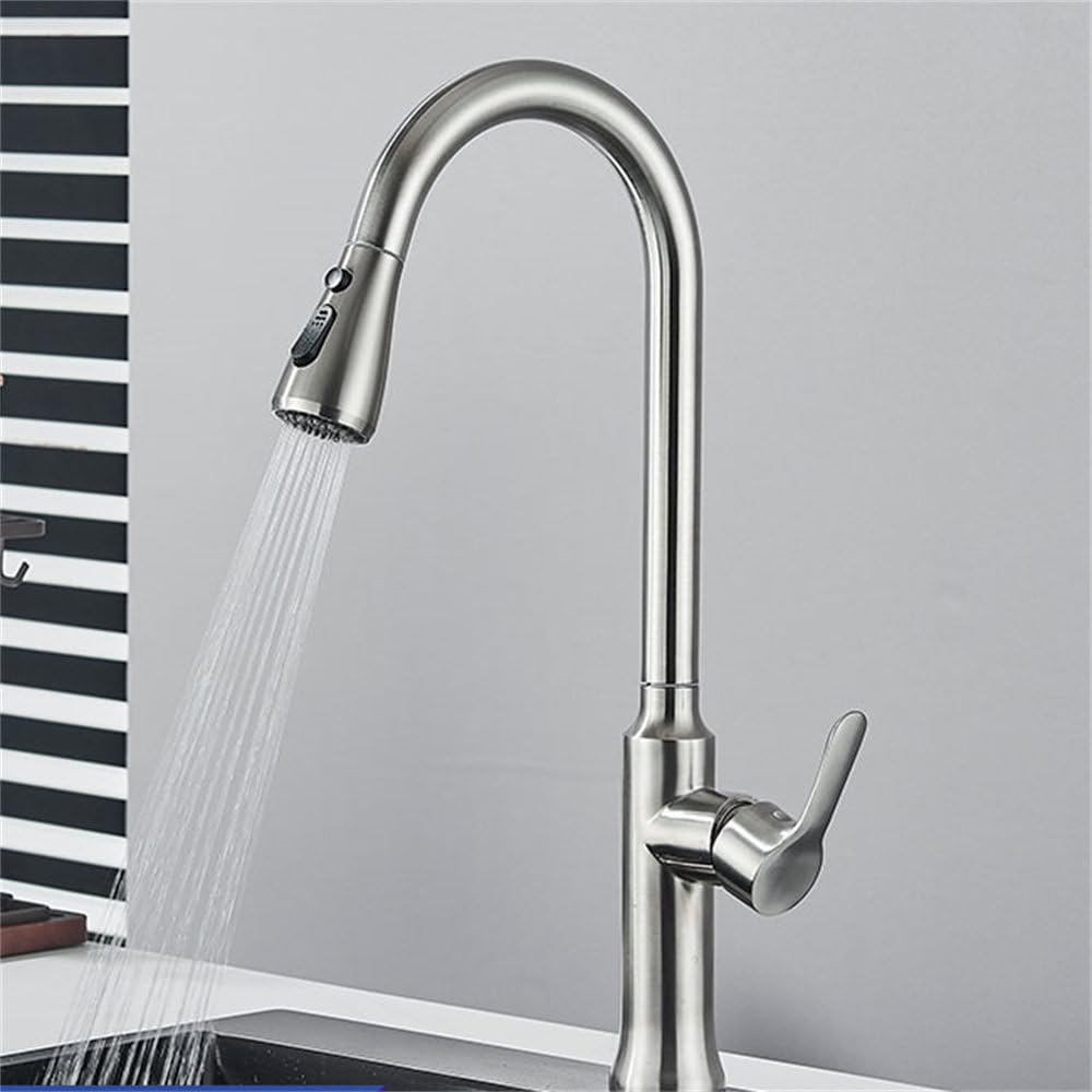 MXXQRHF Pull Out Kitchen Faucet Brushed Nickel Hot Cold Mixer Tap 360 Swivel Spout Deck Mounted Stream Single Hole Mixer Crane,Brushed Nickel A