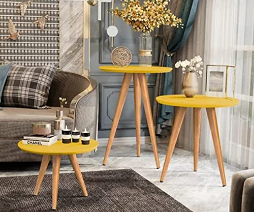Kit Mesa Apoio/Lateral e Centro Retrô Classic com 3 Pernas Decoração - Amarelo