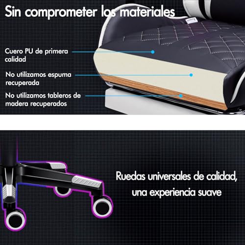 Miniatura 5 de Alfordson Silla Gaming Con Masaje, Reposapiés Y Soporte Lumbar, Reclinable 150 , Respaldo Alto Para Gaming Y Oficina, Capacidad De 180 Kg, Cuero Sintético, Blanco