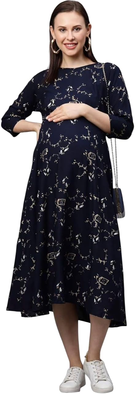 khejal Floral Print Maternity Kurti | Pure Cotton Feeding Dress for Women | Stylish Pregnancy Gown with Invisible Zip | Soft & Breathable Nursing Wear-picture-6