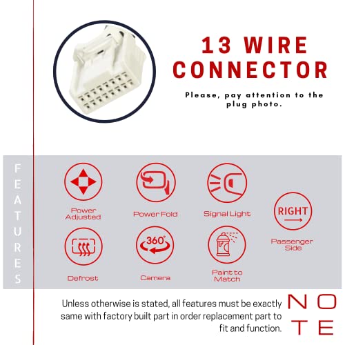 Spieg Ni1321271 Passenger Side Mirror Replacement For Nissan Rogue 2014-2019 Heated Turn Signal Light Camera Power Folding Paint To Match White 13Pin (Rh) #TOP6