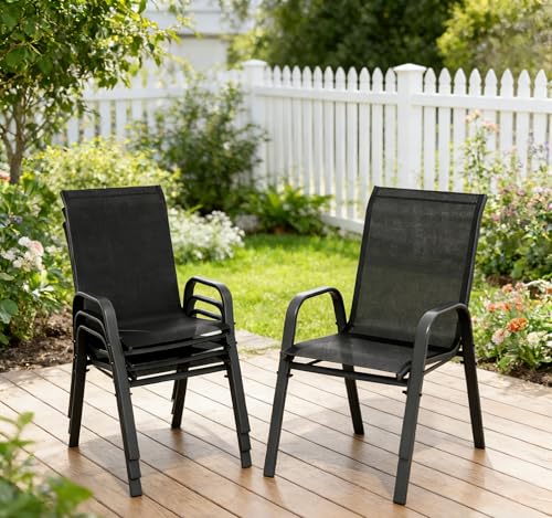 Gotland Create a Relaxing Outdoor Space with 4 Piece Patio Chairs, Breathable Textilene, High Backrest for Garden or Camping, Black