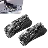 Fluher 2 PCS Bling Car Sun Visor Glasses Holder, 3 x 1.9 x 1.3 Diamond-Encrusted Fashion Multi-Function Ticket Card Holder, Adhesive-Free Mounting Storage Bracket, Universal for Cars (Black)