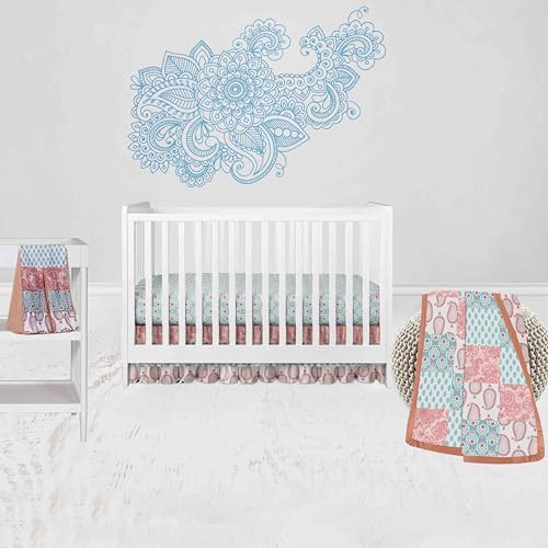 Bacati Sophia Paisley Girls 4 Piece Crib Set with Diaper Stacker Coral/Aqua