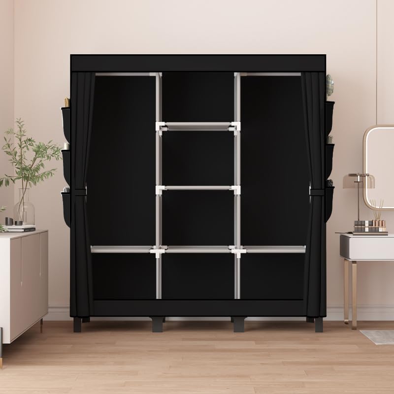 Image of Portable closet, bedroom armoire, clothes storage box, simple hanging clothes wardrobe, suitable for bedrooms, dormitories and rented houses. 51 inch W*17.7 inch D*67.7 inch H (Black)