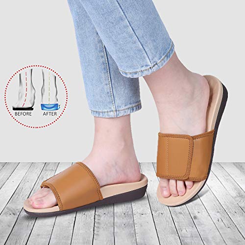 Image of MEGNYA Orthopedic Slides Sandals for Women, Comfortable Plantar Fasciitis Sandals for Flat Feet, High Arch Support Walking Sandals with Adjustable Straps