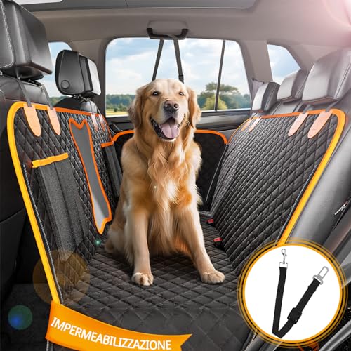 DZKKIUR 4 en 1 Funda Coche Perro de Asiento (145 cm), Funda Asiento Coche Perro con Ventana de Malla Visible, Protector Coche Perros Impermeable Antideslizante para SUV, Camión, Transportar y Viaje