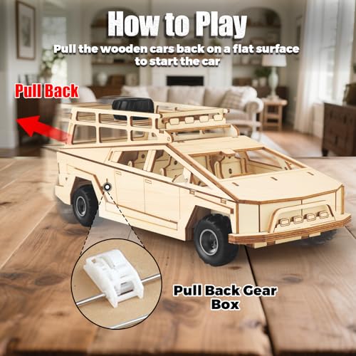 3D Wooden Puzzles for Adults - Brain Teaser Wooden 3D Puzzle Truck for Kids and Adults to Build - Ideal Model Car Kits for Craft and Car Lovers on Christmas (Pickup Truck Kit) - Image 4
