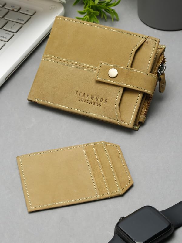 Image of TEAKWOOD LEATHERS Men's Two Fold Zipper Leather Wallet | Leather Men Wallet (Green)