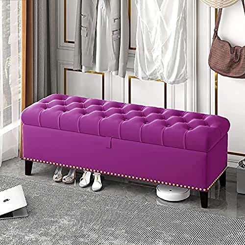 Banc bout de lit velours violet pour ranger vos plaids chauds - 2