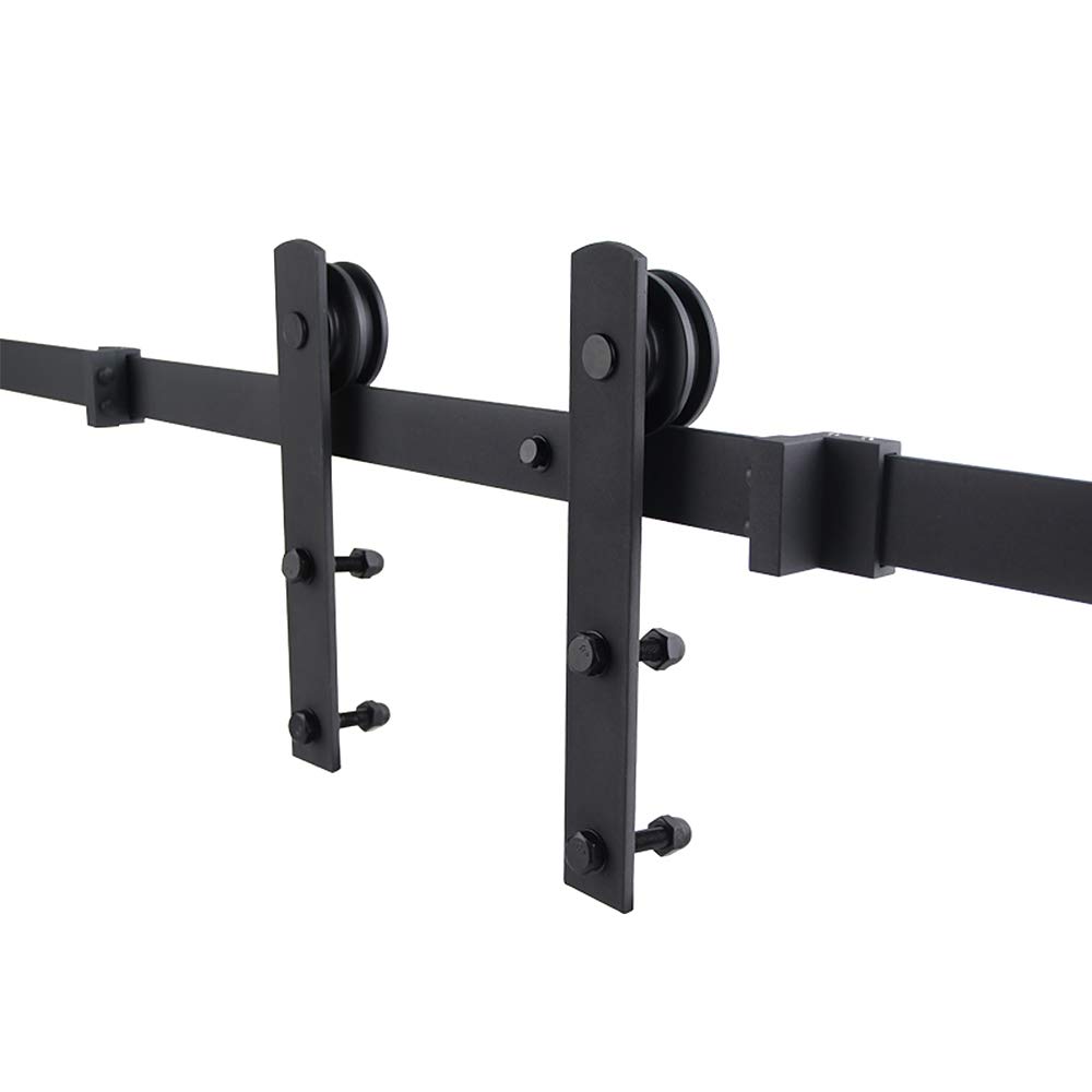 Système de Porte Coulissante, Rail Porte Coulissante avec Roulette, Kit Coulissant pour Systeme Porte, Quincaillerie Kit de Rail pour Porte Coulissante (200cm-Crochets droits)