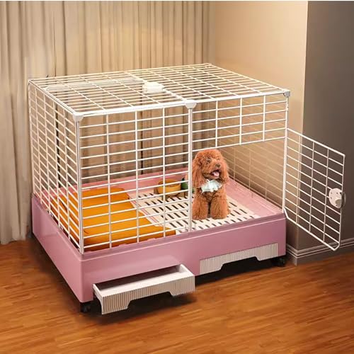 Dog Crate, Metal Puppy Cage with Wheels, 2 Lockable Doors & Slide-Out Tray, Indoor Pet Kennel for Small to Medium Size Dogs Cats Training,Pink