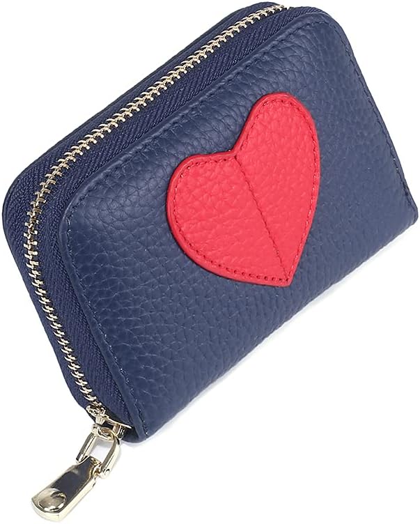 Cute Genuine Leather Zipper Soft Cowhide Organ Card Holder Ladies Fashion Multi-Function Coin Purse Trendy Women Small Wallet, Blue, Small, Modern