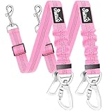 SlowTon Dog Seatbelt, 2 Pack Dog Seat Belt Car Leash Adjustable Elastic Bungee Buffer Heavy Duty Nylon Reflective Pet Safety Tether Connect to Dog Harness for Travel Riding in Vehicle (Daul Clip, PI)