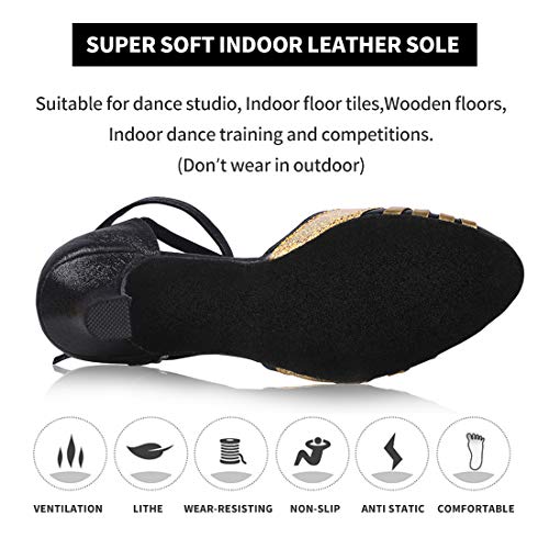 iCKER Womens Latin Dance Shoes Heeled Ballroom Salsa Tango Party Sequin Dance Shoes3