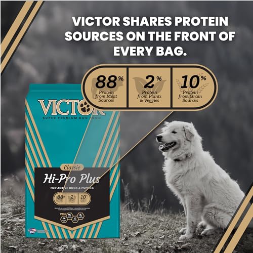 VICTOR Super Premium Dog Food – Hi-Pro Plus Dry Kibble – High Protein Dog Food with 30% Protein – Beef, Chicken, Pork, Fish Meals, Gluten Free - for High Energy and Active Dogs & Puppies, 40lbs
