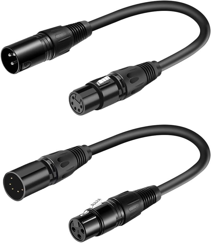SiYear 3 Pin XLR Female to 5 Pin XLR Male Audio Cable for Microphone DMX Stage Light Turnaround ，XLR3Fto XLR5M Adapter Cable 0.3M（1SET/2PACK)