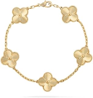 سوار من الفولاذ المقاوم للصدأ للنساء، سوار الحظ بتصميم حلقات و5 دلايات على شكل ورقة البرسيم رباعية الأوراق، هدية مجوهرات للنساء