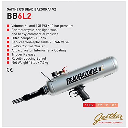 Image of Gaither Handheld Bead Bazooka - 2nd Generation, Bead Seater Tool with Rapid Air Release, for Passenger, Commercial, and Agricultural Vehicles