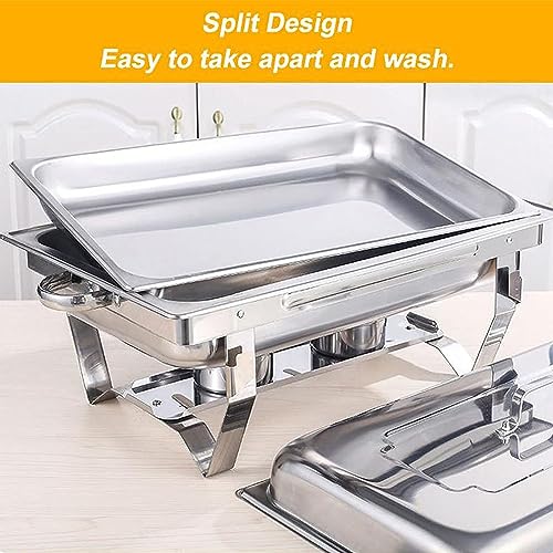MINHUANG Chafing Dish Aus Edelstahl Mit 9 L Fassungsvermögen, Buffetwärmer-Sets, Für Partyessen in Der Küche, Hotel, Mit Lebensmittelpfanne/Halter/2 Alkoholkochern/Deckel – Bild 6