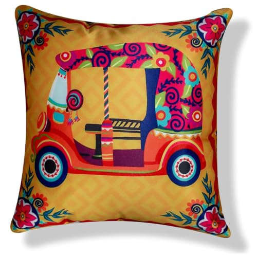 Image of Decorative Satin Sofa Cushion Covers Set of 5, 16 x 16 Inches, Multicolor Floral Printed Pillow Covers for Living Room, Bedroom, Couch & Sofa, Soft Glossy Fabric, Zipper Closure