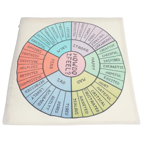 Angoily Wheel of Emotions Throw Pillow Cover 40X40Cm Square Linen Cushion Case for Therapy Office Decor, Feelings Chart Mood Diagram Decorative Cushion Cover for Home Bedroom Sofa