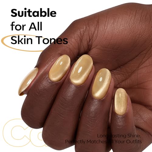 Image of modelones Nude Cat Eye Gel Nail Polish Gold Glitter Pink Cat Eye Gel Polish Clear 9D Holographic High Density Crystal Nail Polish with Magnet Soak Off U V Shimmer Polish Nail 15ML