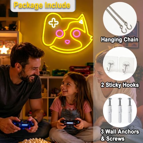 Image of Cat Game Neon Sign for Wall Decor Light Up Sign Led Signs for Room Party Home Wall Decor USB Powered