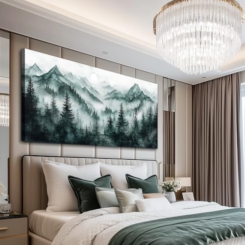 KELIYUAN Canvas Wall Decor For Living Room Bedroom Wall Art For Office Wall Decoration Pictures Modern Misty Forest Ink Landscape Painting Room Hallway Mural Ready To Hang Home Decoration 20x40 In
