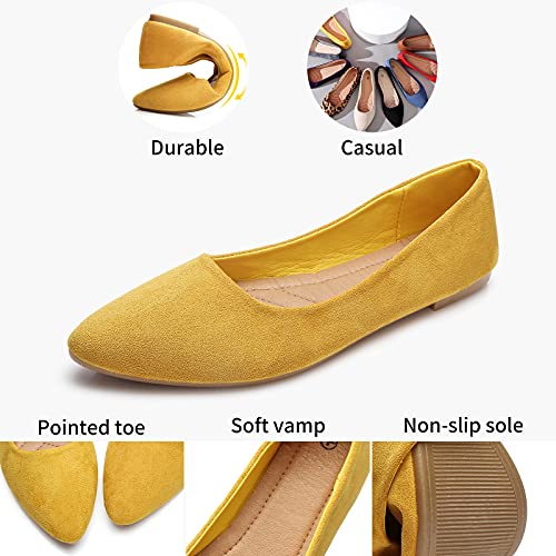 Heawish Women’s Black Flats Shoes Comfortable Suede Pointed Toe Slip On Casual Ballet Flats Dress Shoes Nude Flats(Yellow, Us10) #TOP2