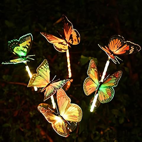 Solar Pathway Light Outdoor -JACKYLED- Garden Lighting 7 color Led Changing Waterproof Auto on/off, Butterfly Shaped Light for Yard Wedding Party Fence Lawn Flowerbed Walkway, 6 pack Cover
