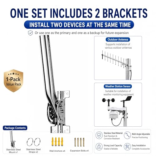 Image of Universal Heavy Duty 430 Stainless Steel Antenna Mount Pole - 1.38 inch Dia x 14.6 inch L Mast for Wireless Bridges, Outdoor Antennas, Starlink, Weather Stations & WiFi Extenders, Silver