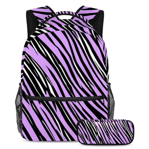 Cartable enfants multicolore avec sac à dos ado et trousse zébrée violette