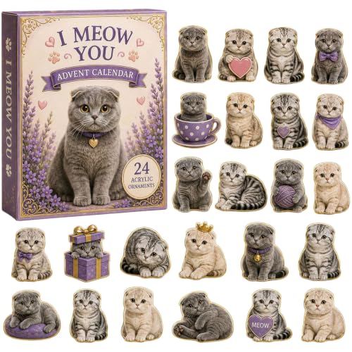 2D Cat Advent Calendar 2026, 24-Day Acrylic Christmas Countdown (Purple - T) - image 1