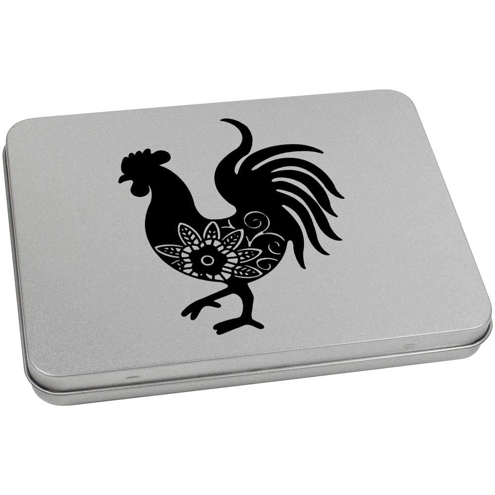Azeeda 170mm 'Rooster Silhouette' Metal Hinged Tin/Storage Box (TT00175029)