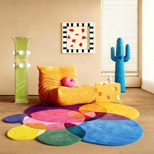 Boho Irregular Shape Colorful Round Rugs 6ft, 18mm Shag Fluffy