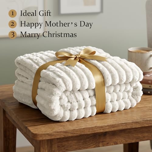 Manta de forro polar blanca para sofá y cama, cálida y acogedora, ideal para mujeres y niñas miniatura 5
