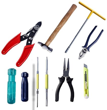 WallVilla Hammer, Wire Cutter, T-Gotti 7mm, Plier, 2 Screwdrivers, Nose Plier & Blade Cutter Best Quality Hand Powered Tools Kit (8 Tools)