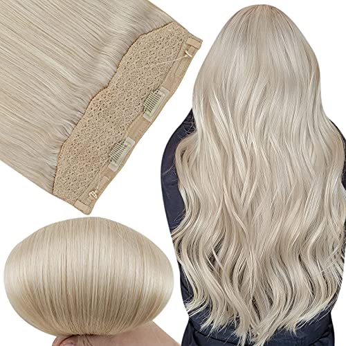 Fshine Invisible Crown Hair Extensions 18 Inch Secret Wire Extension Human Hair 80 Gram Platinum Blonde Human Hair Wire Clip in Extensions Secret Extensions