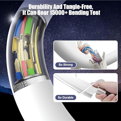 Image of 45W Fast Type C To C Charger Cable For Samsung F55 /A55 /A35 /M55 /F55 /F15 /M15 /A54 /A15 /A14 /A34 /A23 /S21 Fe /S22 /S23 /S23 Fe 5G /S24 /S24 Plus /S24 Ultra /Z Fold /Flip 6 /5 /4 /3,Galaxy Tab USB C Cord 45 W,White