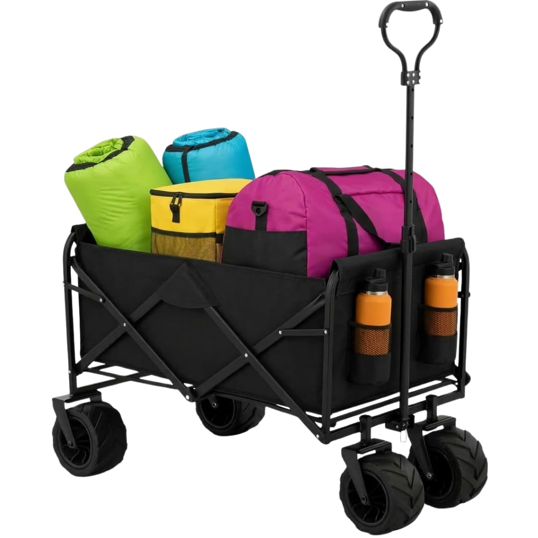 VENTEO - Chariot de Courses Pliable 150 kg Tout Terrain | Desserte à roulettes Métal avec Roues Pivotantes 360° | Solution Polyvalente en Complément d’Une Poussette Canne pour Jardin Plage Camping