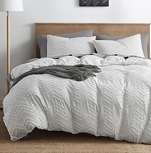 Image of Nestl Twin Duvet Cover Set - Boho Bedding Twin Size Duvet Cover, 2 Piece Tufted Double Brushed White Duvet Cover Twin with Zipper Closure, 1 Boho Duvet Cover 68x90 inches and 1 Pillow Sham