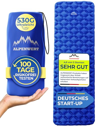 ALPENWERT® Isomatte Outdoor [Kleines Packmaß & Ultraleicht] Luftmatratze perfekt für Camping, Wandern, Backpacking UVM. - Schlafmatte aufblasbar