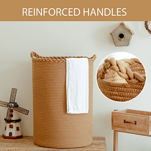 Homlikelan 58L Woven Laundry Hamper,Large Wicker Laundry Basket For Blankets,Clothes,Pillows,Toys,Shoes Tall Cotton Woven Hamper 20''H 15''D #TOP1